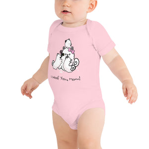 "I Woof You, Mom!" Samoyed Baby Short-Sleeve Onesie