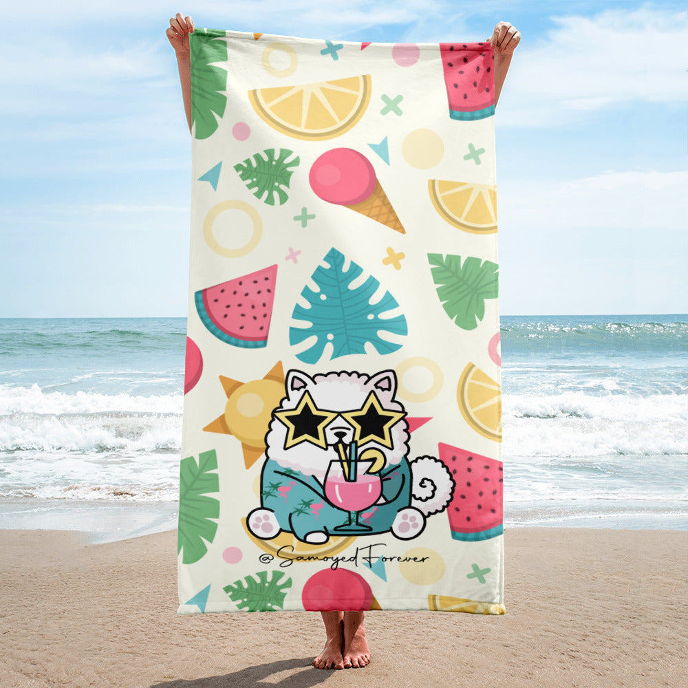 Summer Vibes Food Samoyed Sublimated Towel