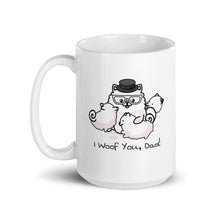 Load image into Gallery viewer, &quot;I Woof You, Dad!&quot; Samoyed Dad and Puppies Mug
