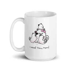 "I Woof You, Mom!" Samoyed Mom and Puppies Mug