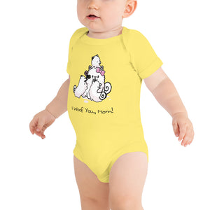 "I Woof You, Mom!" Samoyed Baby Short-Sleeve Onesie